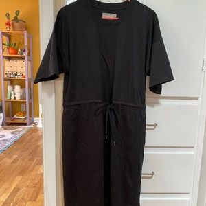 Everlane Luxe Cotton Tie-Front Tee Dress, black, size medium